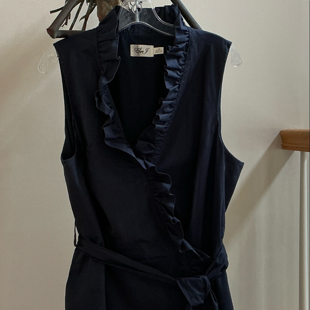 Eliza J Navy Blue Ruffle Wrap Midi Dress